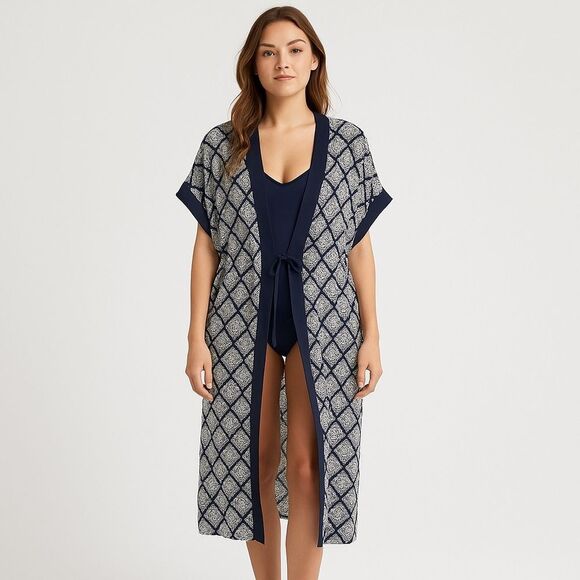 Riva Woman Blue Pattern Long Kaftan - Picture 1 of 7